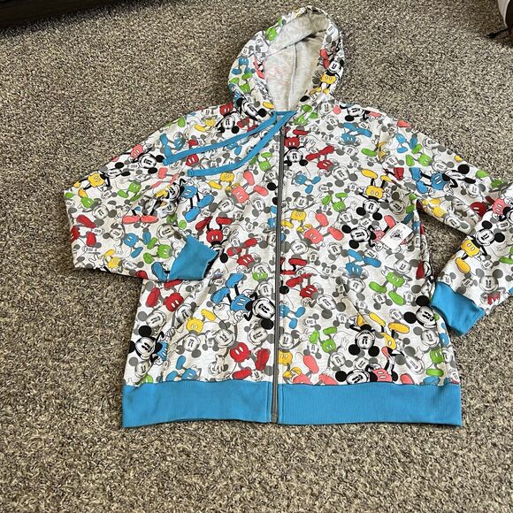 Disney Parks Womens Size L Hoodie Mickey Mouse Allover Prints Sweatshirt Zip New - Picture 7 of 7